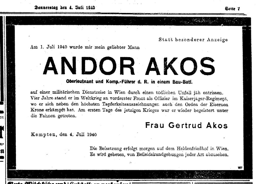 Todesanzeige Andor Akos