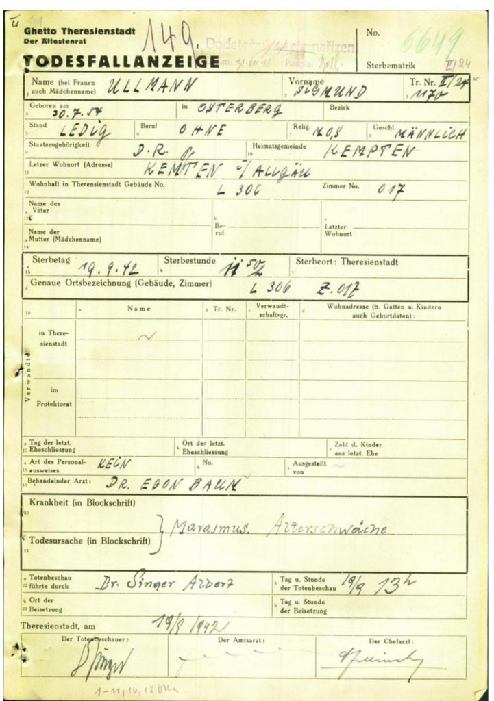 Todesfallanzeige Sigmund Ullmann