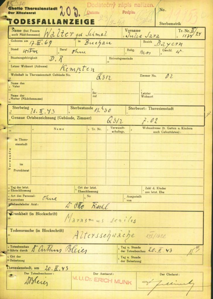 Foto der Todesanzeige von Julie Schmal