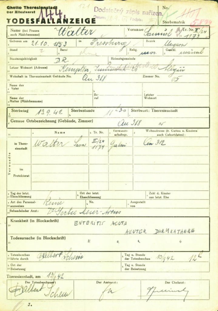 Foto der Todesanzeige von Samuel Walter